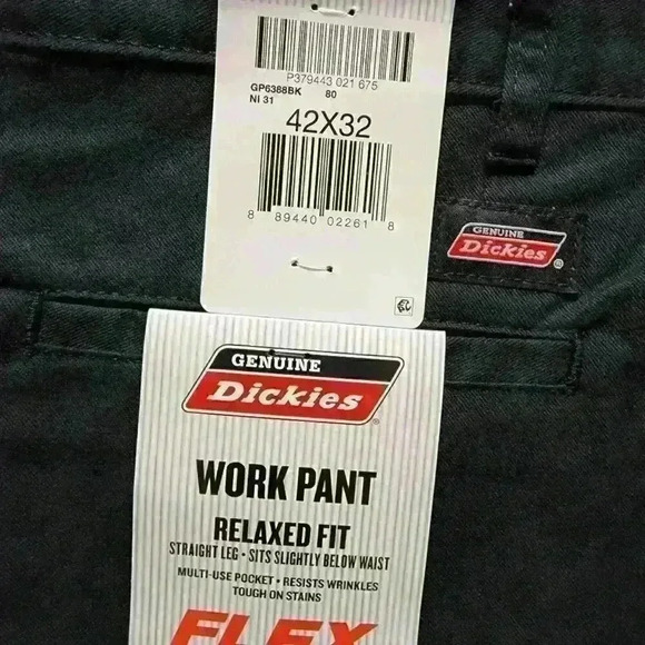 Dickies Mens Work Pants Relaxed Fit Straight Leg Flat Front Flex Pant Black - Picture 10 of 12